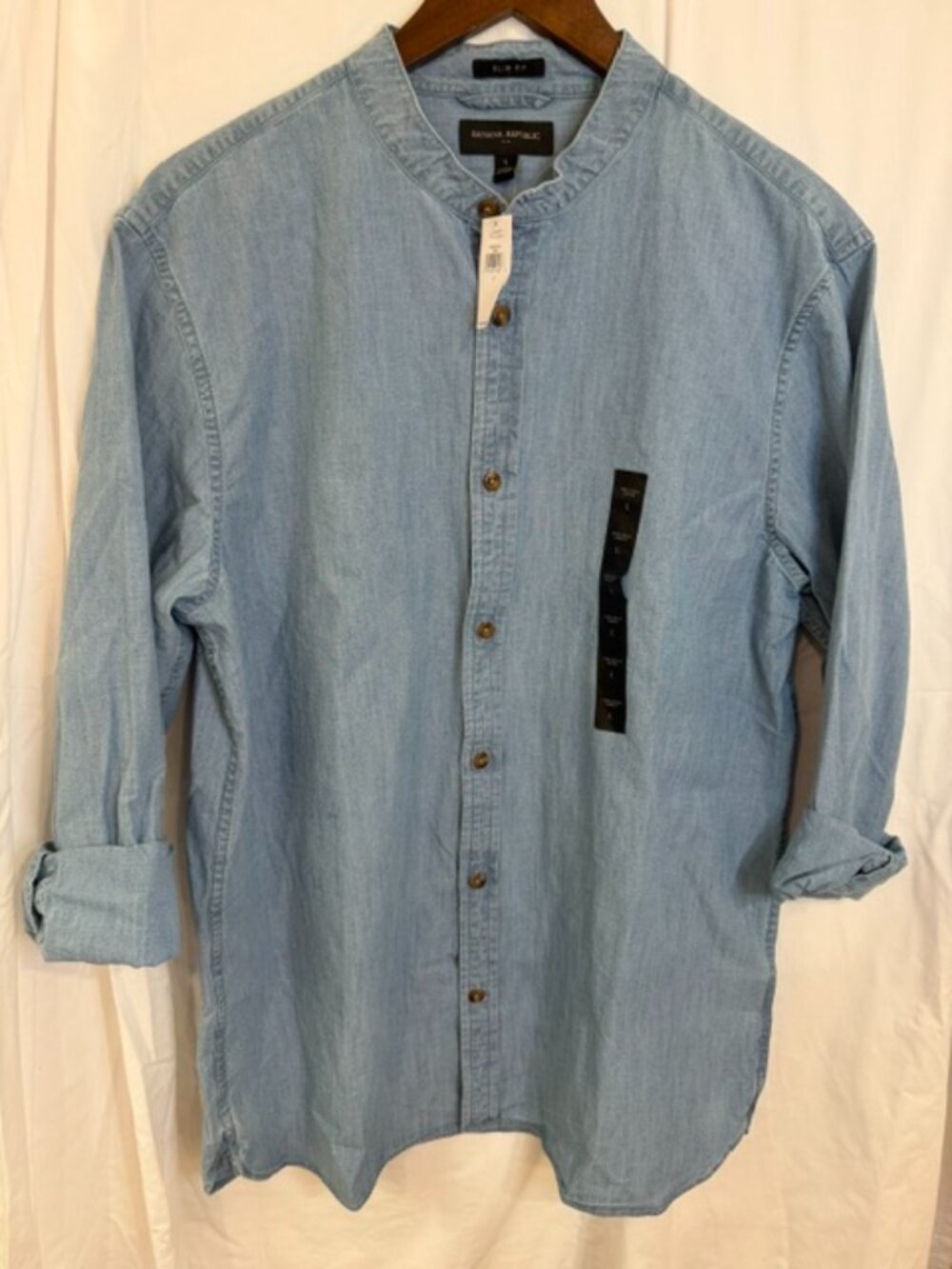 NWT Men's Chambray Banana Republic Banded Collar Shirt Size Large